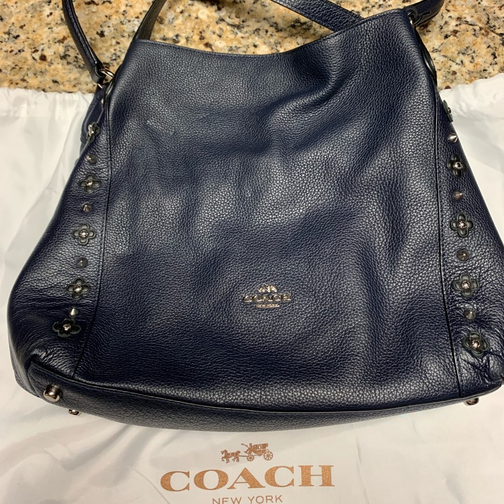 Coach leather navy handbag